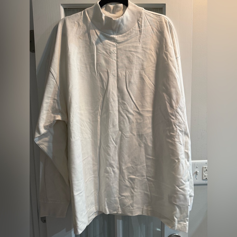 Adidas Mock Neck Oversized Long Sleeve Heavy Basketball Shirt Large White